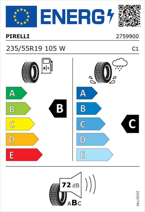 Tyre Label for Pirelli Scorpion Zero All Season 235/55R19 105W