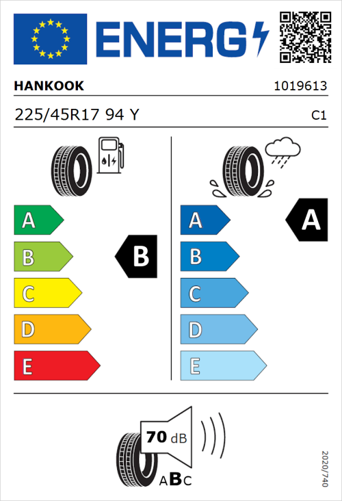 Tyre Label for Hankook Ventus S1 Evo 3 Runflat (K127B) 225/45R17 94Y