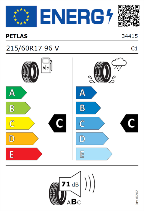 Tyre Label for Petlas Explero PT431 H/T 215/60R17 96V