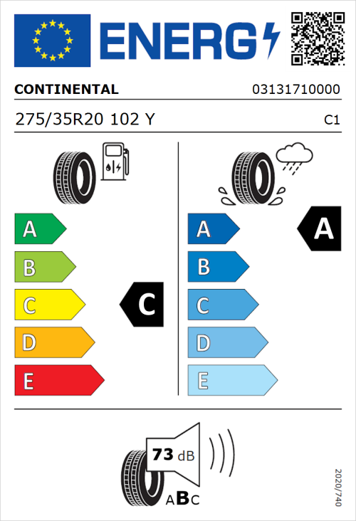 Tyre Label for Continental SportContact 7 275/35R20 102Y