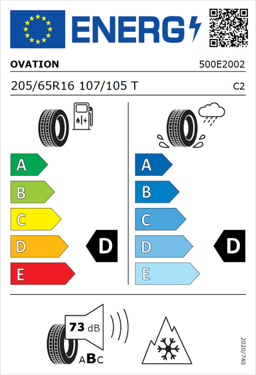 Tyre Label for Ovation V-07 205/65R16 107/105T