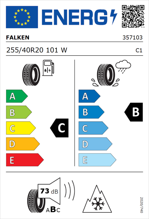 Tyre Label for Falken Euroall Season AS220 PRO 255/40R20 101W
