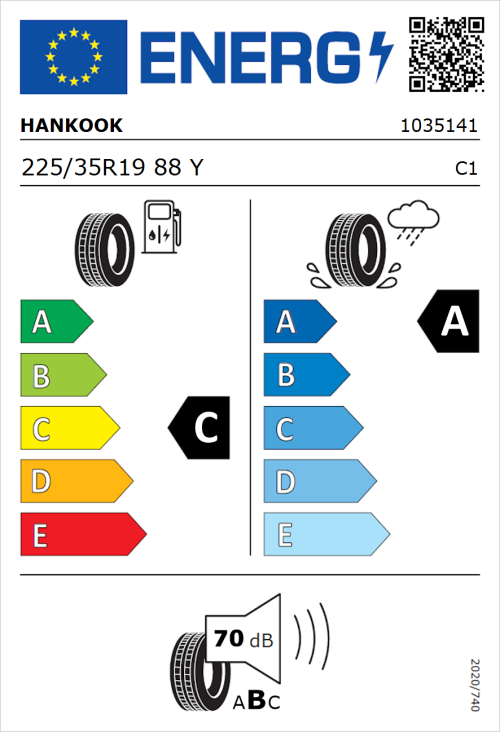 Tyre Label for Hankook Ventus Evo (K137) 225/35R19 88Y