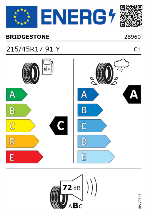 Tyre Label for Bridgestone Potenza Sport Evo 215/45R17 91Y