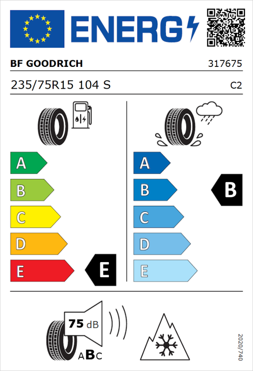Tyre Label for BF Goodrich All Terrain T/A KO2 RWL 235/75R15 104S