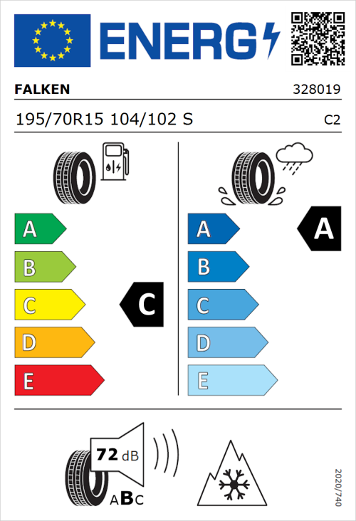 Tyre Label for Falken Linam VAN01 195/70R15 104/102S