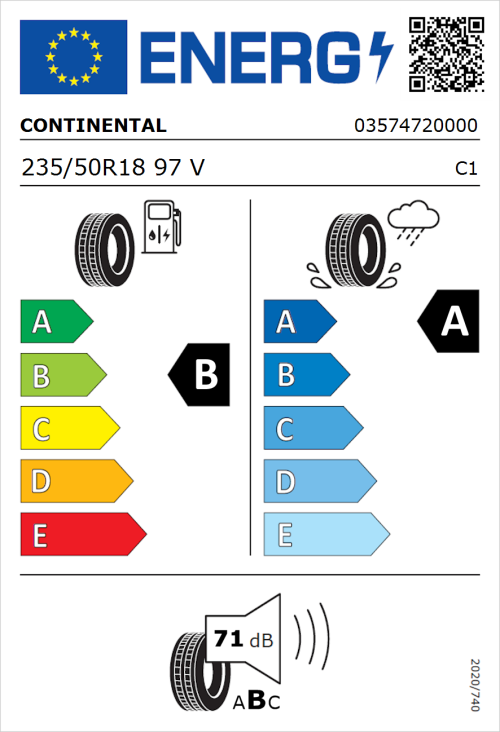 Tyre Label for Continental PremiumContact 6 235/50R18 97V