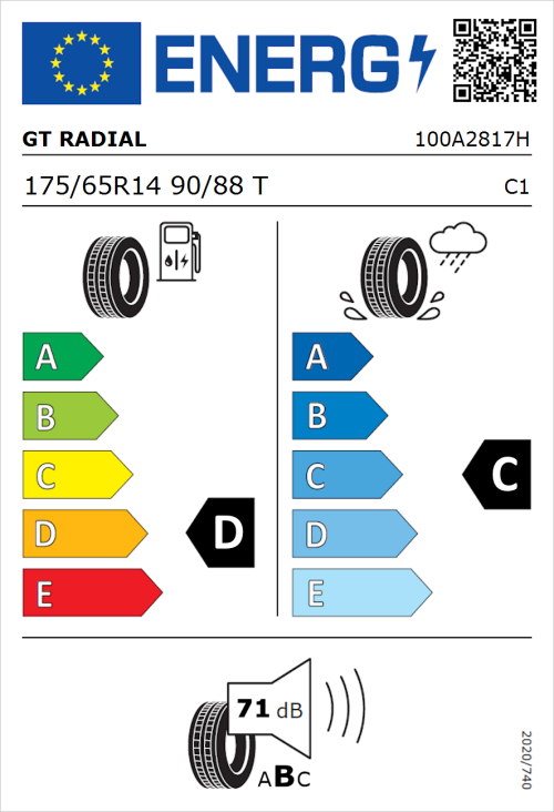 Tyre Label for GT Radial Maxmiler Pro 175/65R14 90/88T